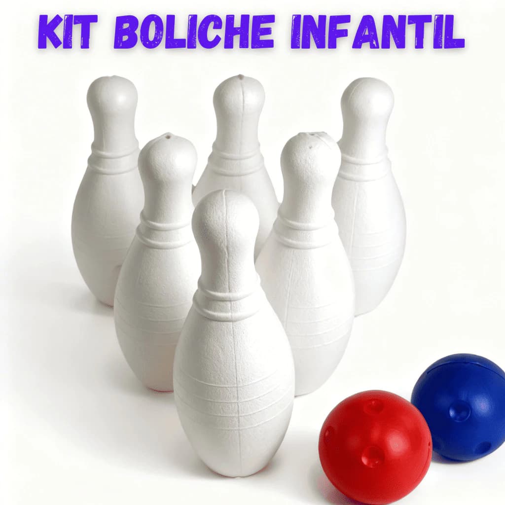 Jogo Boliche Infantil 6 Pinos 16cm + 2 Bolas Brinquedo Educativo Pedagógico Menino Menina