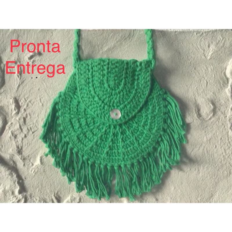 Bolsa Artesanal Clássica tiracolo de Crochê com Franja /bolsa tiracolo de crochê redonda com franja