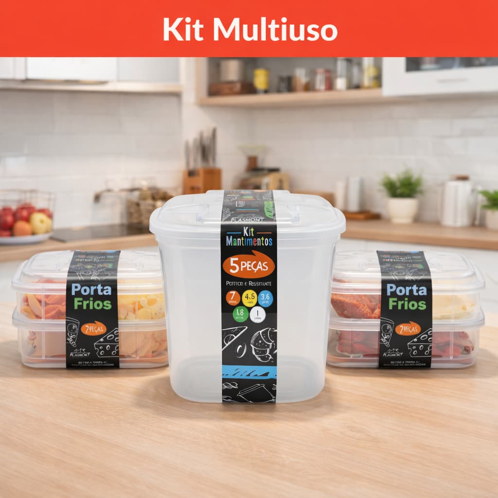 Kit Multiuso Mantimentos Porta Frios 2 Divisórias Plástico Transparente Cozinha Organização Alimento