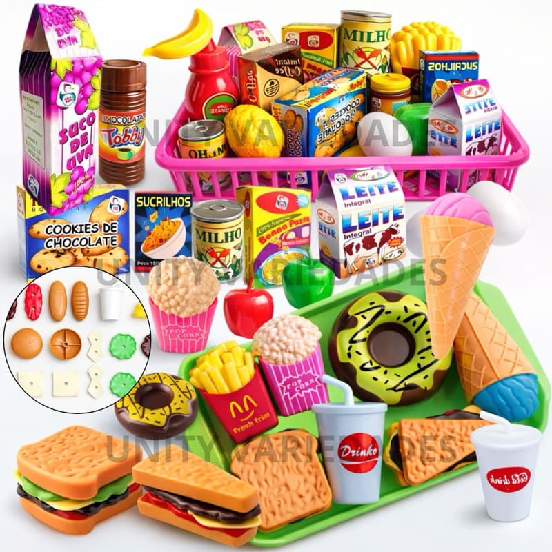 Kit Cozinha Infantil Comidinhas 21 Pcs Mercadinho Menina Menino Mini Mercado Comidinha