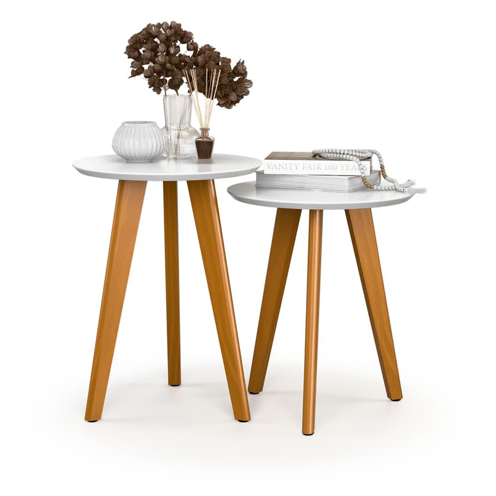 kit Mesa de Apoio e Lateral Sofá Para Sala Maju Retrô Decoração