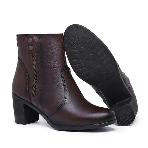 Bota Coturno Feminino Cano Curto com Salto Médio – Preto e Café