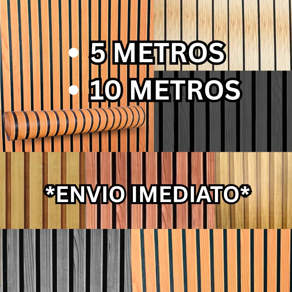 Papel de Parede Madeira 3D Adesivo Auto Colante Ripado 5 Metros e 10 Metros Sala Quarto Cozinha