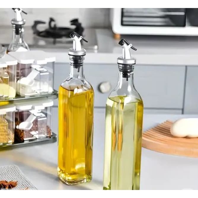 Kit 2 Galheteiros De Vidro 300ml Com Bico Dosador Inox clip-icon Azeiteiro Almaçem de Azeite ou Vinagre com dosador