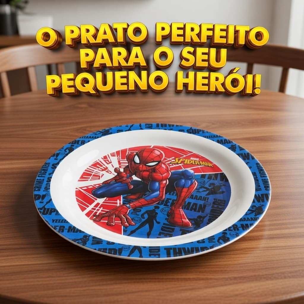 Kit 2 Pratos Refeição Infantil Homem Aranha Livre de BPA Melanina Resistente