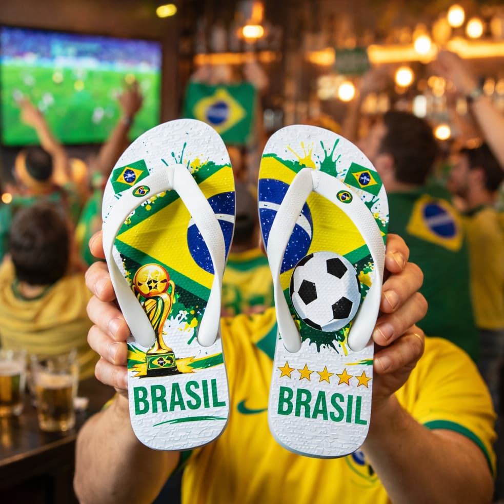 Chinelo Masculino Feminino Copa do Mundo Detalhe Brasil Metal Leve Flexível