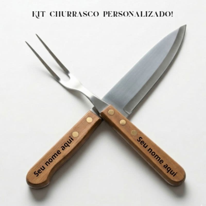 kit churrasco 2 peças personalizadas com o nome faca e garfo