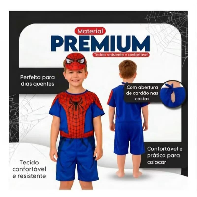 Fantasia Homem Aranha Infantil Acompanha Mascara Personagem de Aniversario Filme Menino Criança