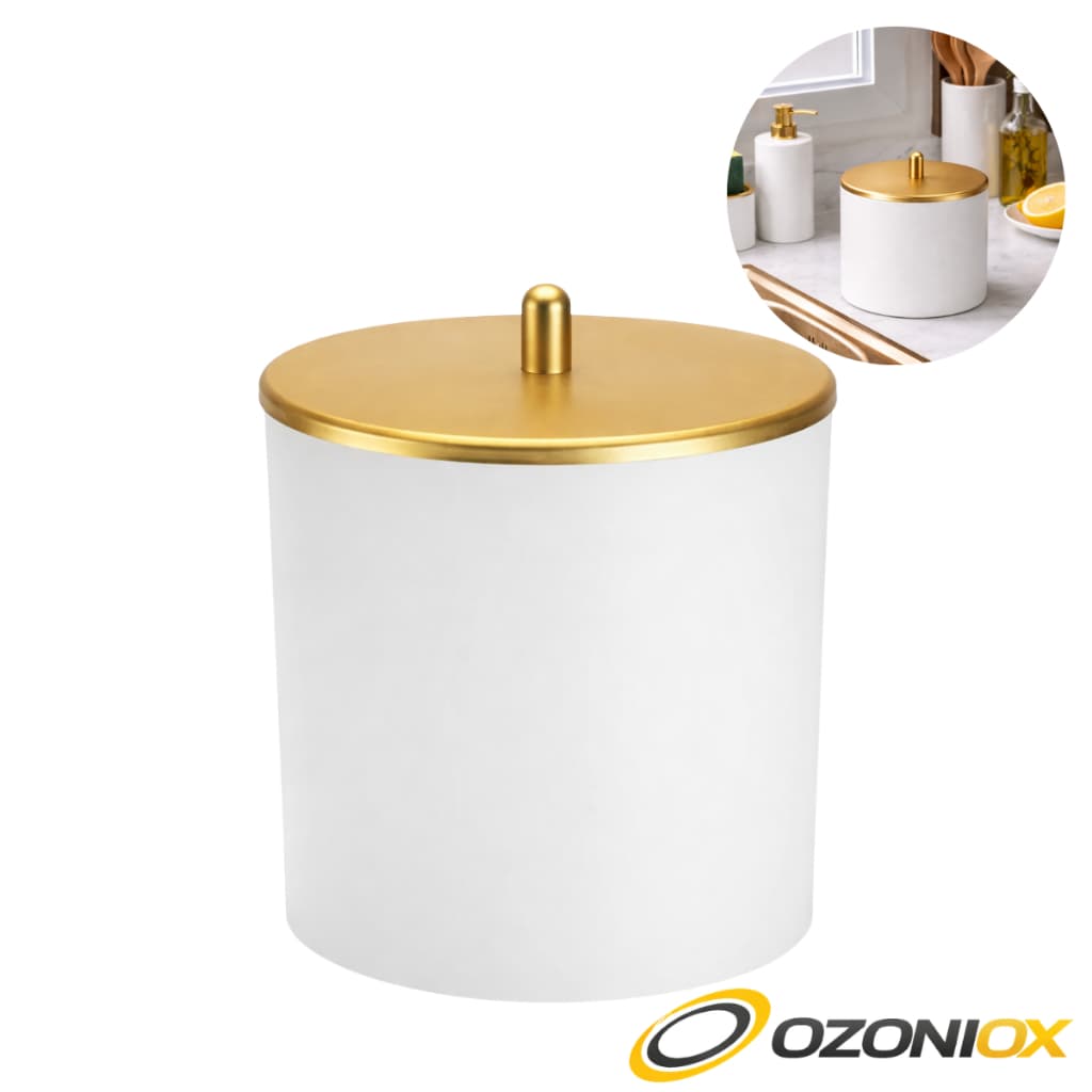 Lixeira Multiuso 5 Litros Branca Com Tampa Dourada Ideal Para Presentes e Decoração