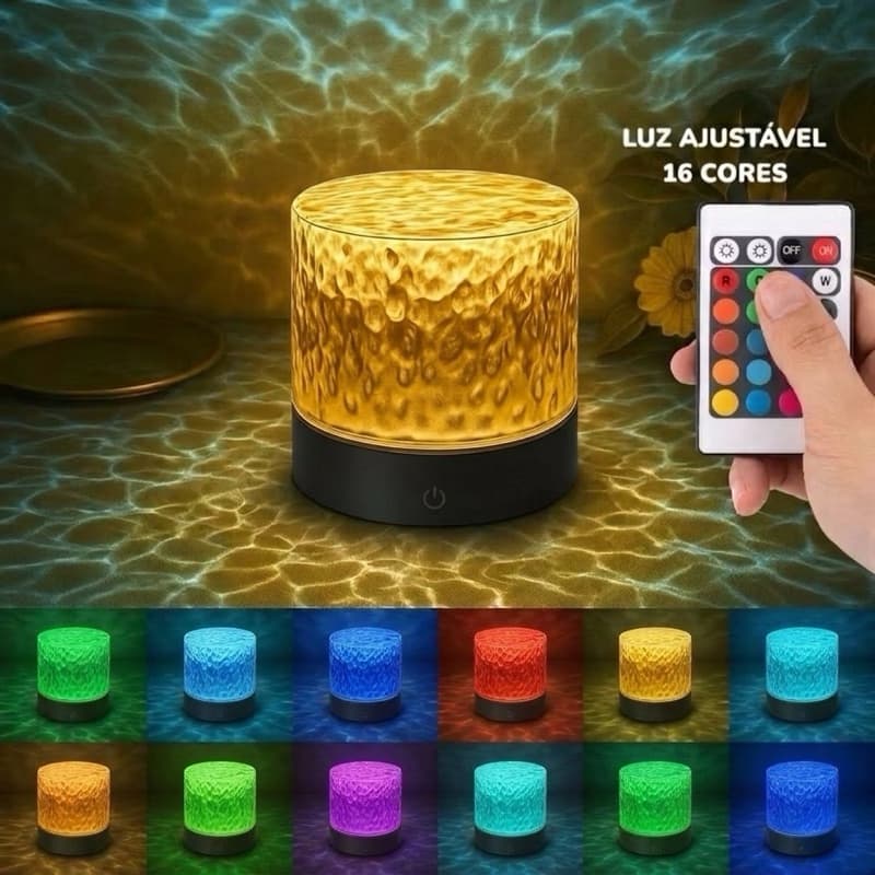 Abajur Quarto Projetora Ondas 16 Cores Recarregável Com Controle Remoto Luminária LED De Mesa RGB Cabeceira Luz Noturna