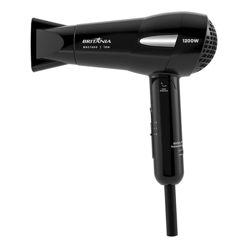 Secador de Cabelos BSC1200 - 1200W, Cabo Dobrável, Íon Tourmaline, Preto Bivolt