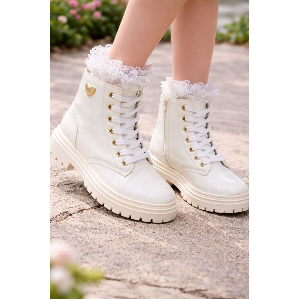 Bota Header Kids Verniz Coração Ouro Menina Coturno Promoção