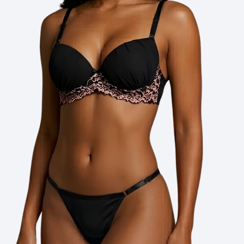 Conjunto Calcinha Sutiã Com Bojo De Renda Bicolor Premium Tule