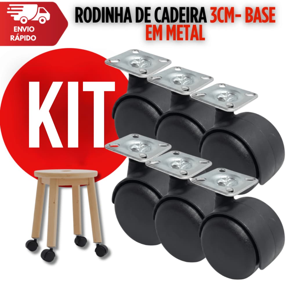 Rodinha de Cadeira de Plastico Preto 3cm com Base em Metal Premium Utilidades Qualidade Garantida