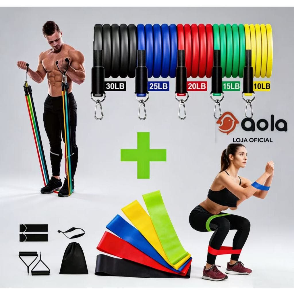 kit 11 Elásticos Extensores 5 mini Bands Treino Funcional e Musculação