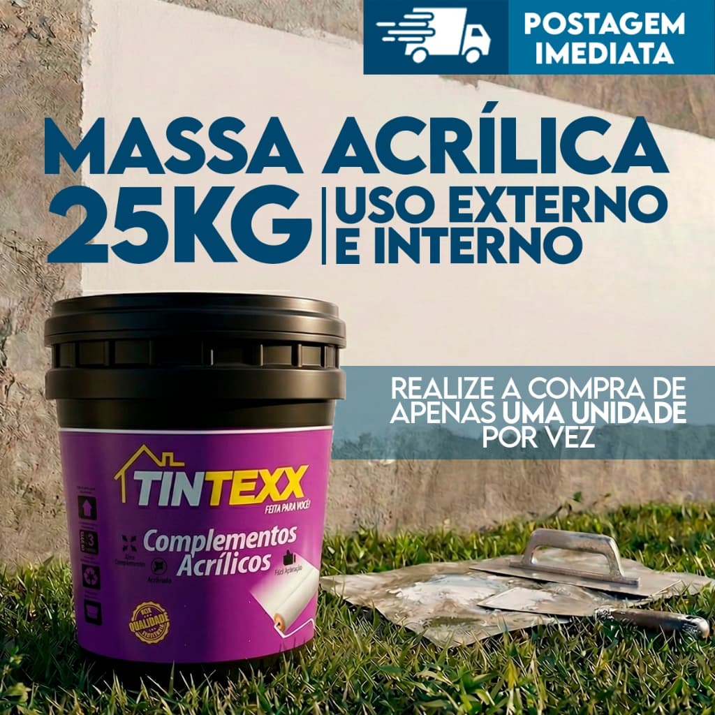 Massa Acrílica 25kg Tintexx Premium Externo Interno drywall Fácil Aplicação 21KG BALDE COLORTEX