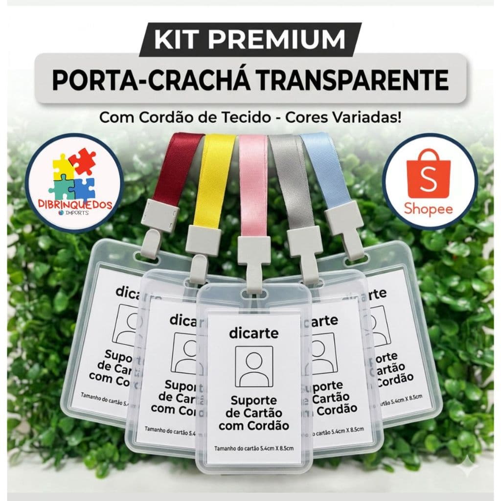 Porta Crachá com Cordão, Kit 1/2/3/4 Suporte para Cartão de Identificação, Crachá Profissional, RioCard