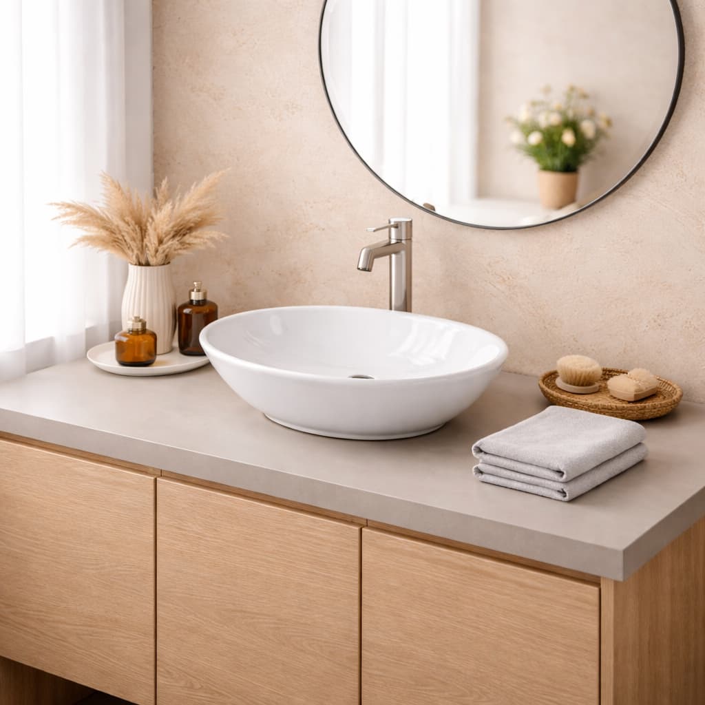 Cuba Oval PVC Banheiro Pia Moderna Lavabo Compacta Design Minimalista 34x29cm