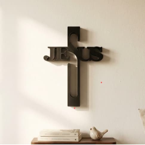 Crucifixo De Parede Palavra Jesus Minimalista 20cm