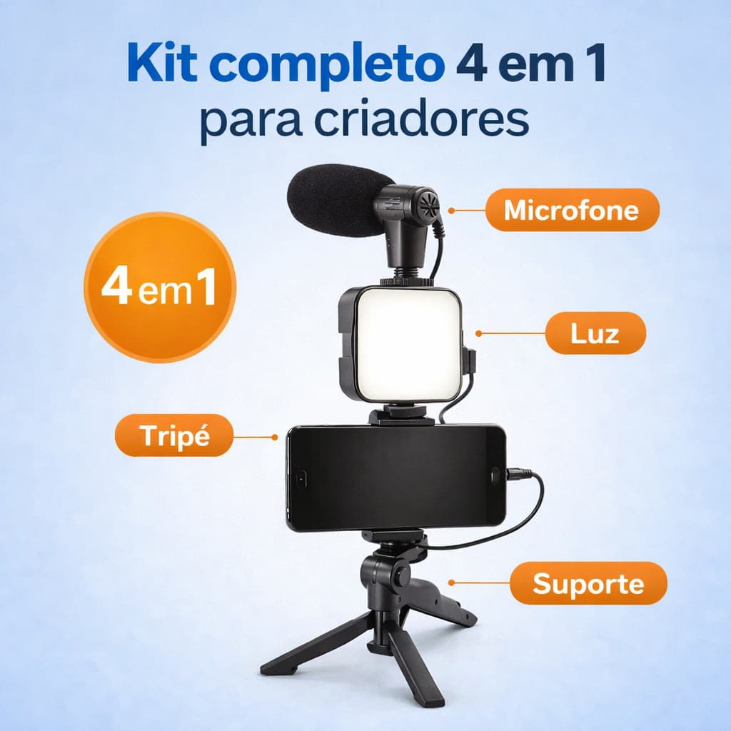 Kit Tripé com LED para Celular + Microfone Bastão Selfie Bluetooth Ring Light Gravação BM-244
