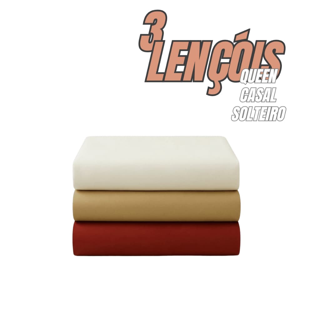 Kit 3 Lençol Superior Extra Macio Liso Sortido Para Cama Solteiro Casal e King 400 fios Cores Variadas