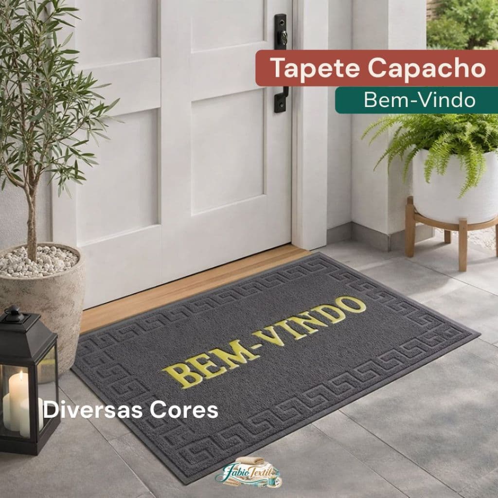 Tapete Capacho Bem Vindo Emborrachado Antiderrapante Para Porta De Entrada