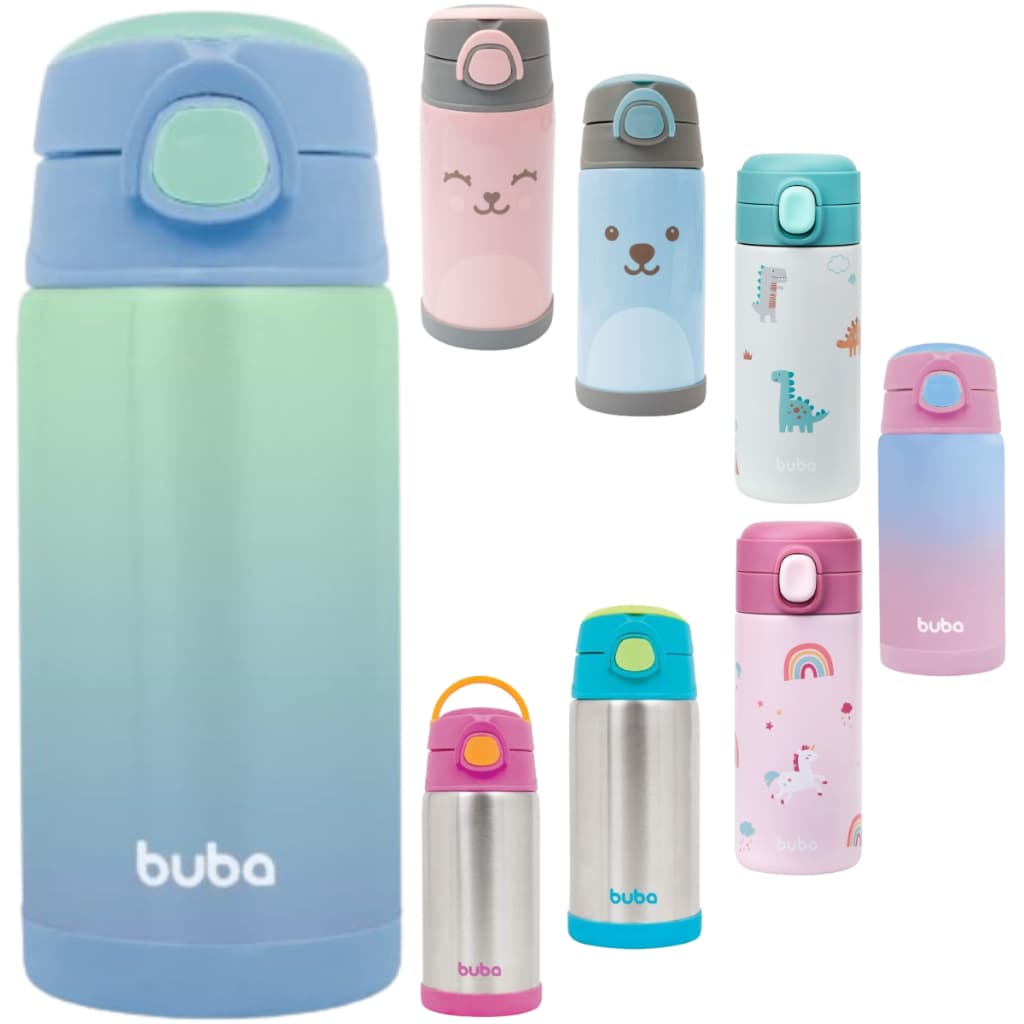 Garrafa Térmica Buba Infantil Parede Dupla Com Canudo 400ml 360ml 320ml Kit Escova Para Canudo