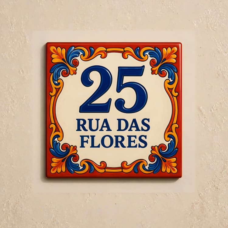 Número Residencial em Azulejo 20x20 Personalizado | Placa Número de Casa Decorativa | Identificação