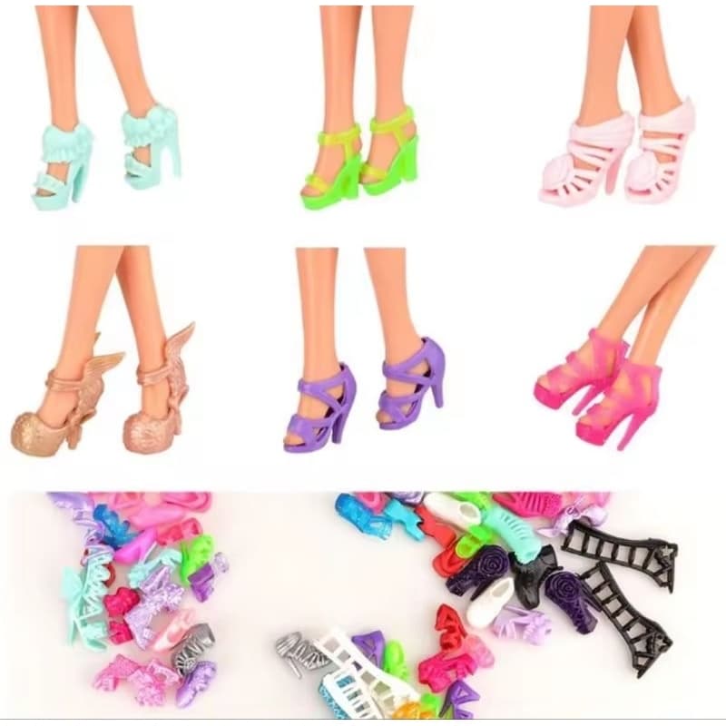 Kit com 12 Pares de Sapatos para Bonecas Aleatório Bota Salto Alto Fashion