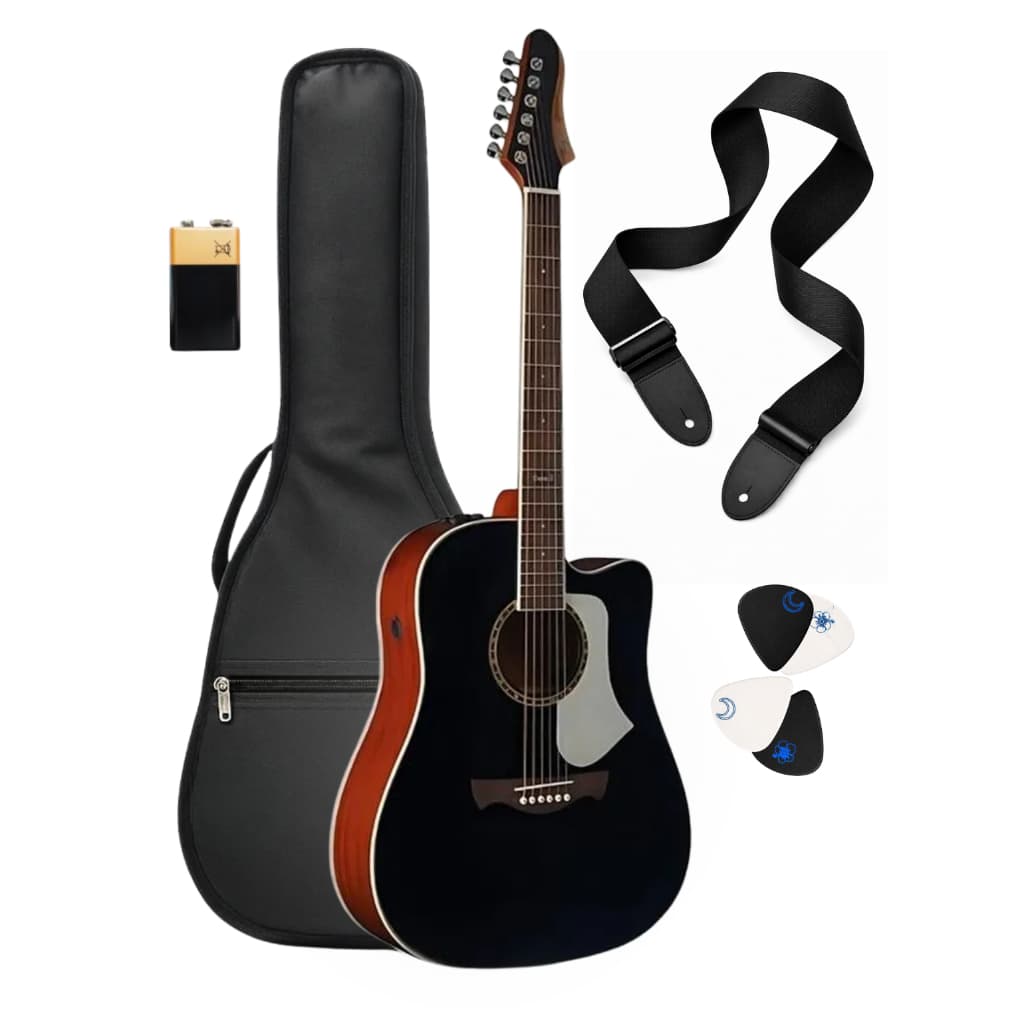Kit Violao Tagima Folk Cutaway Eq Swell Aco Spruce Bk