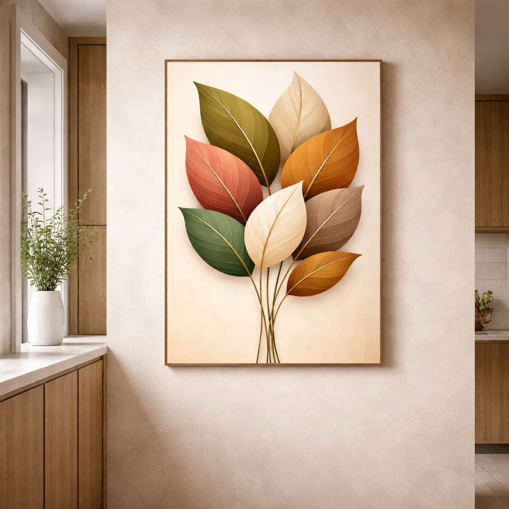 Quadro Decorativo Folhagem Abstrata Clean Minimalista Leve Decoração Sala Hall Quarto Luxuosa