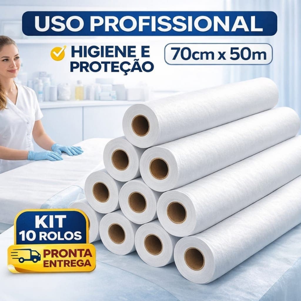 10 Rolos Lençol Descartavel Maca Papel Hospitalar 70cm x 50m Spa Fisioterapia Clínica Profissional