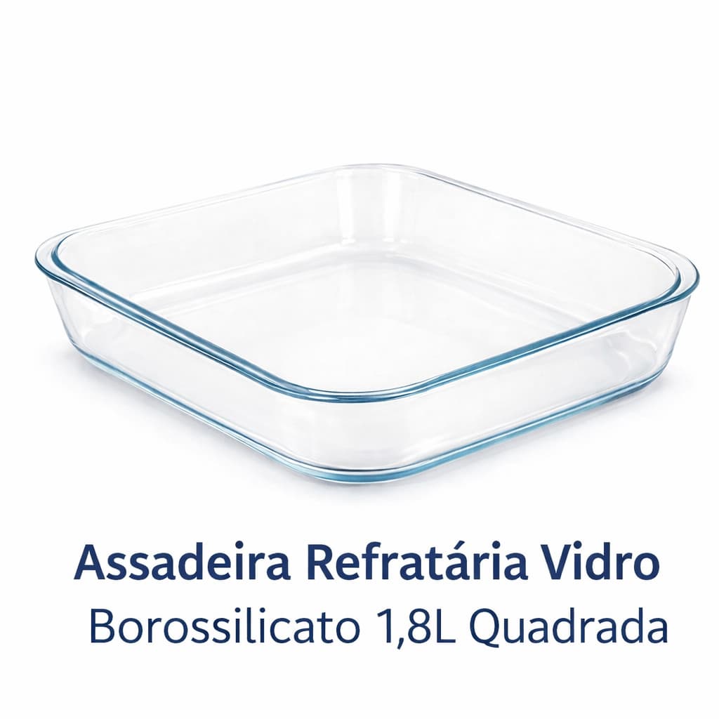 Assadeira de Vidro Borossilicato 1,8L Quadrada Refratária Forno Microondas Resistente 25cm