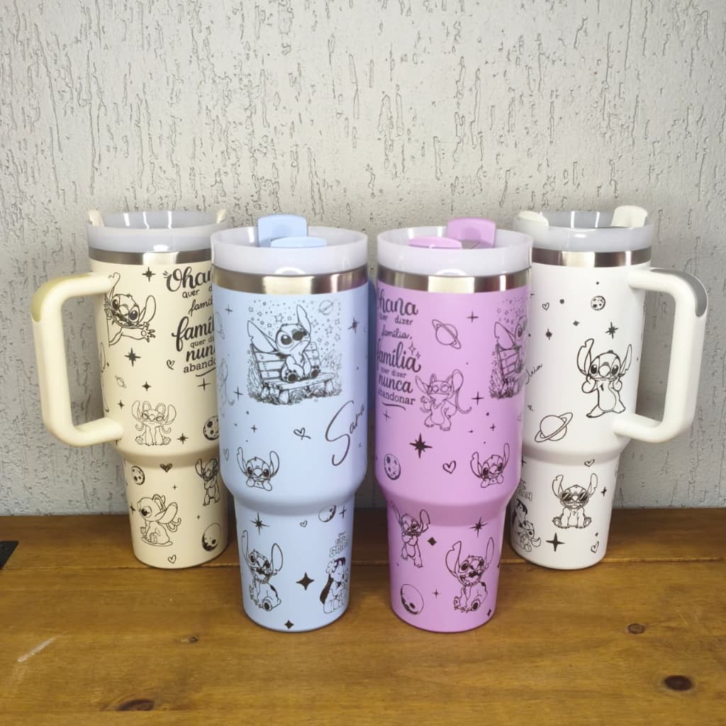 Copo Térmico Personalizado 1200ml – Lilo Stitch com Gravação 360° a Laser. Com canudo e tampa.