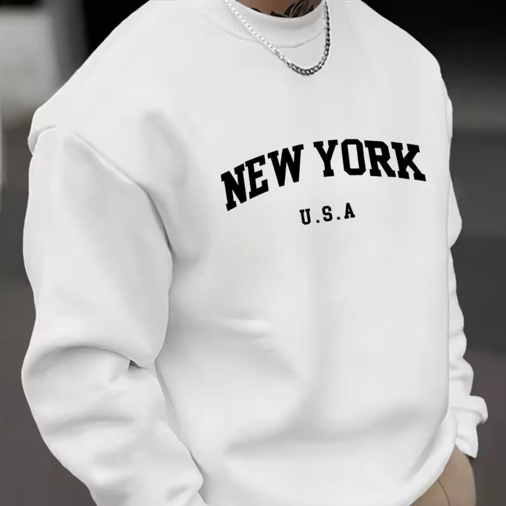blusa de frio moletom masculino feminino gola redonda casaco peluciado inverno new York estiloso branco blusão liso