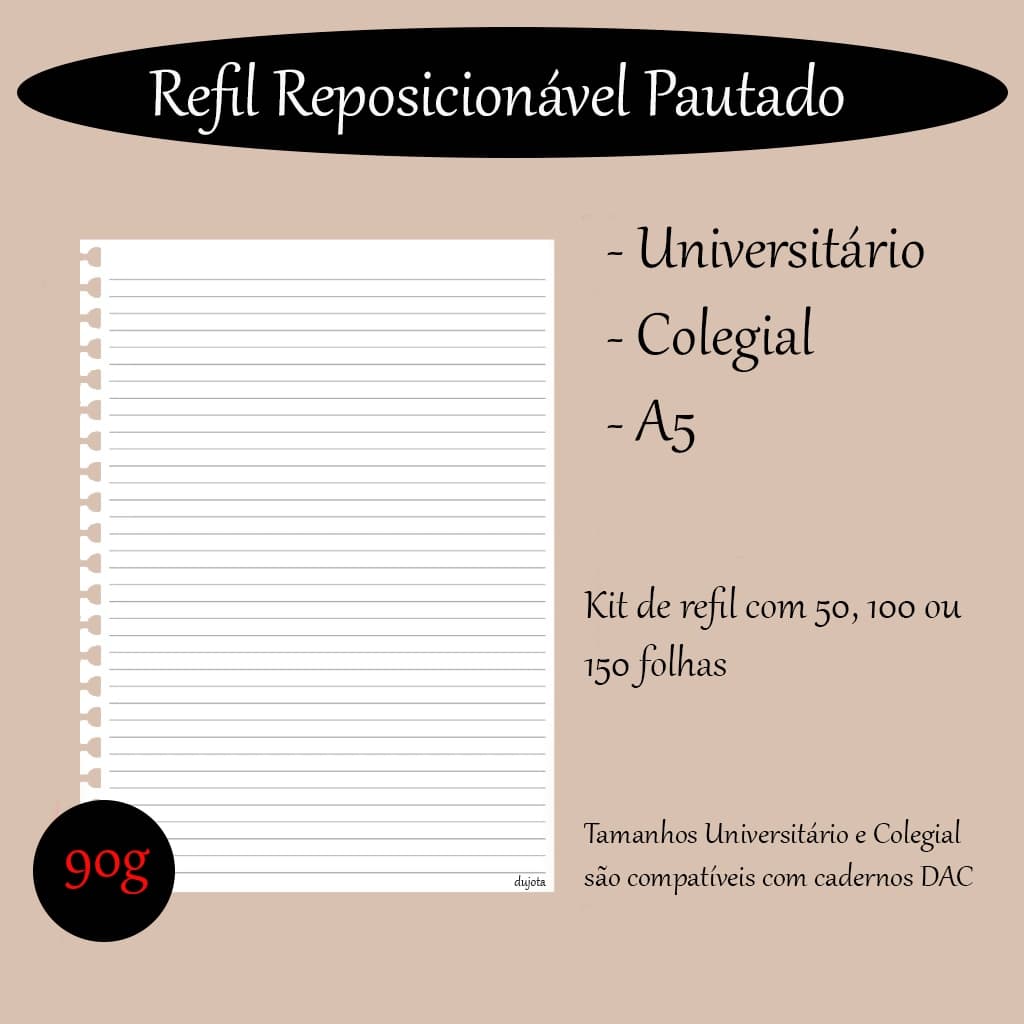Refil Reposicionável  Caderno Smart - Universitário, Colegial, A5