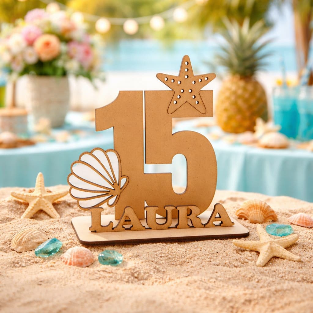 Kit 10 Centro De Mesa Festa Fundo do Mar Personalizada Com Nome MDF Cru