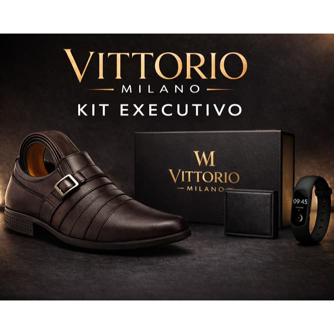 Sapato Social Masculino Elegante Couro Sintético + Kit Executivo Cinto Carteira Relógio Vittorio Milano