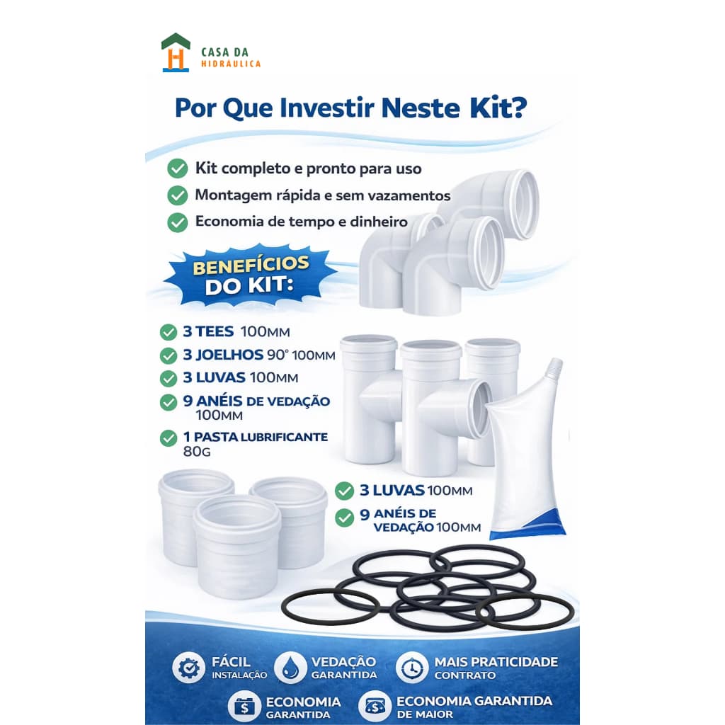 Kit Conexões 100mm Esg Amanco C/ Anéis + Pasta Lubrificante