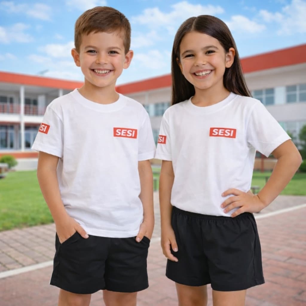 Camiseta Uniforme SESI Algodão Infantil Juvenil Adulto Unissex Camisa Escolar SESI Menino Menina