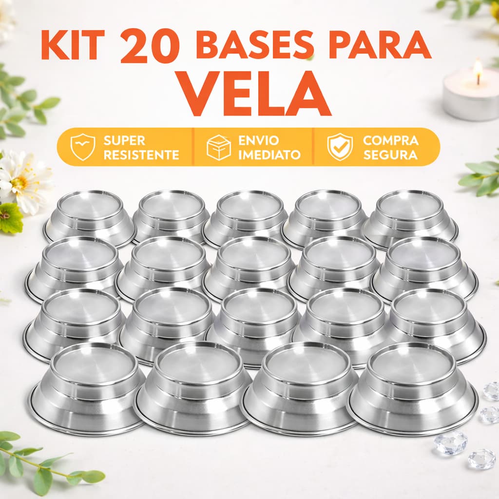 Kit 20 Base para Vela Alumínio Resistente Suporte Vela Estável Decoração Altares Oração Envio Imediato Seguro