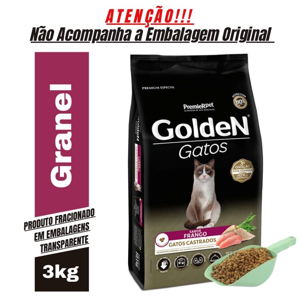 Ração De Gato Castrado Golden Sabor Frango A Granel 3Kg