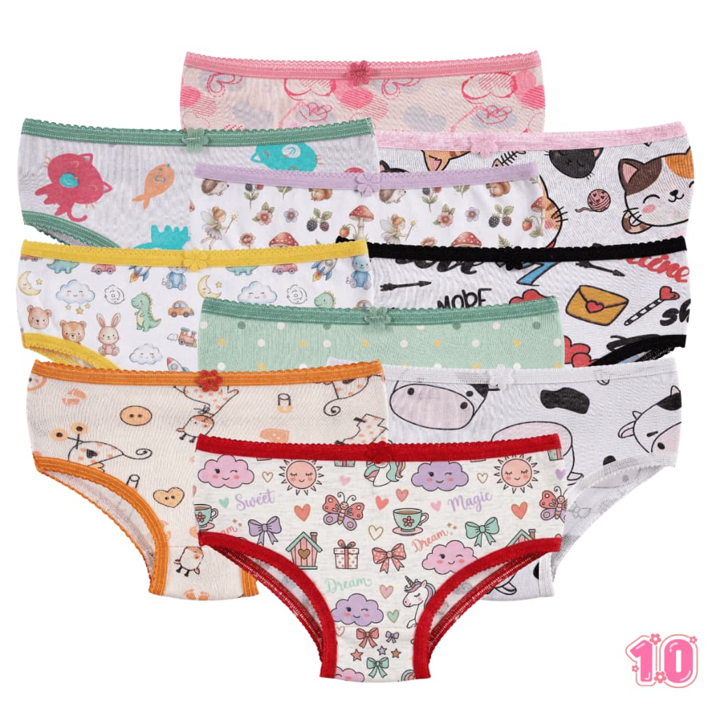 Kit 10 Calcinha Infantil Estampada 100% Algodão Confortável Antialergica Calçolinha Criança Menina