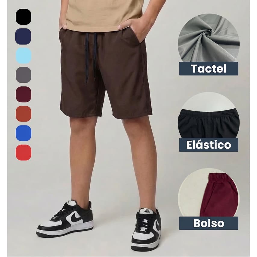 Bermuda Masculina Tactel com Elastano Infantil Juvenil Criança Short Liso Uniforme Escolar - Tamanho 2 ao 16