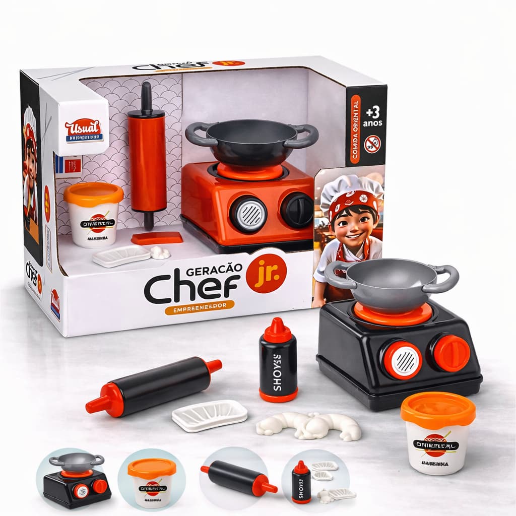 Brinquedo Infantil Kit Oriental com Fogão que Faz Som e Luz – Geração Chef Jr Usual
