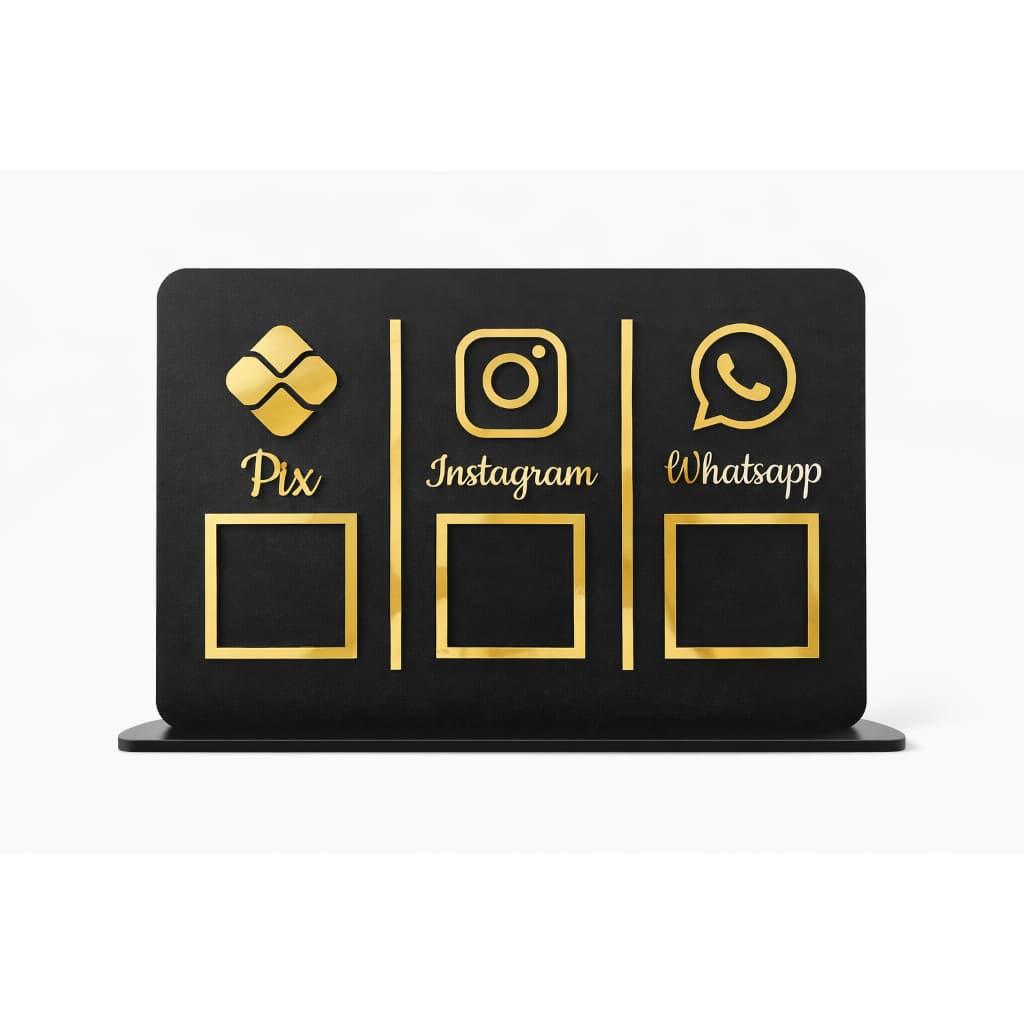 Placa QR Code Pix Instagran WhastApp em Madeira MDF - Display Informativo para Balcão, Mesa