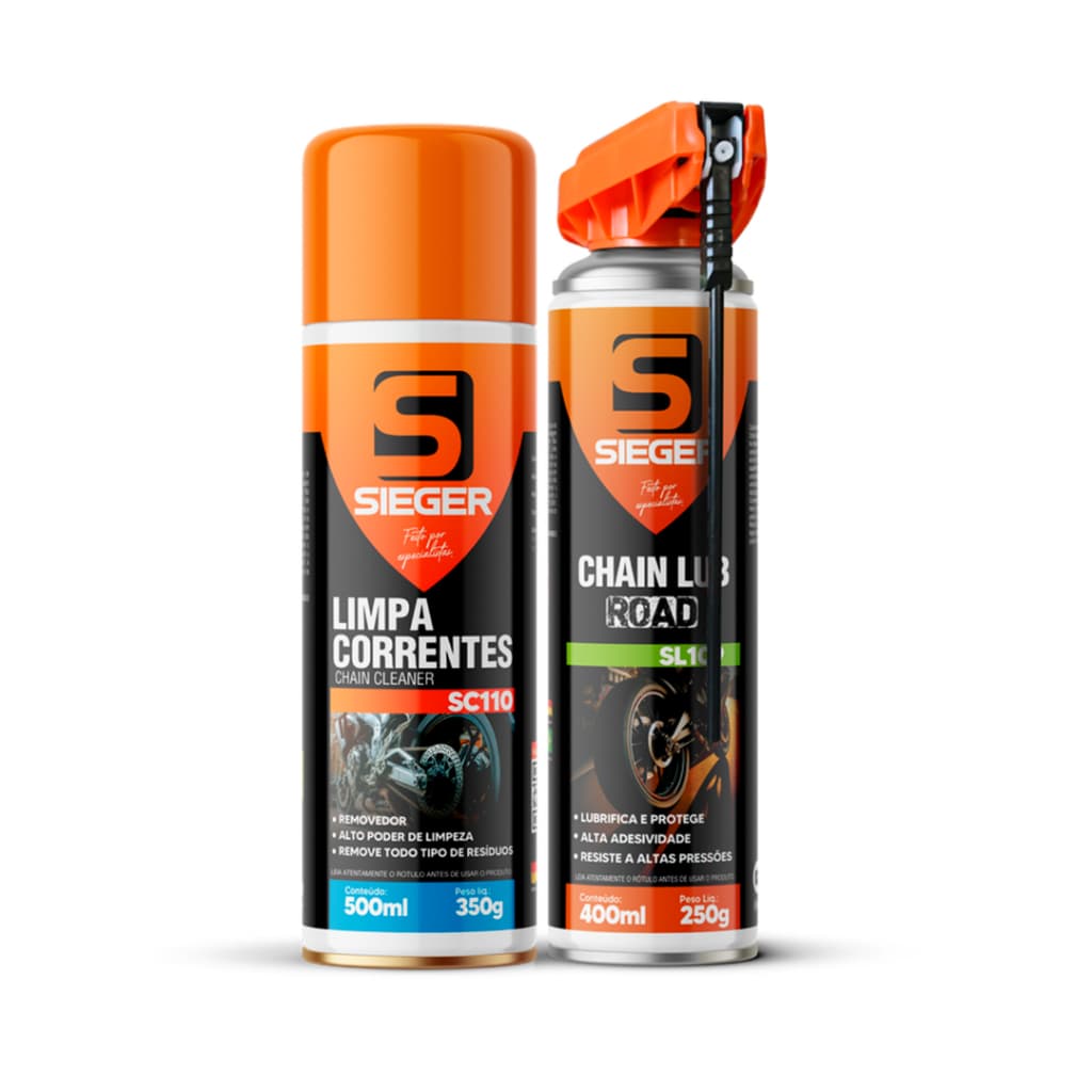 Kit Limpa Corrente SC110 500ml + Graxa Spray Chain Lub Road SL109 400ml - Sieger