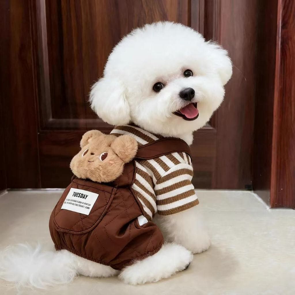 Roupa de Cachorro Inverno Jardineira Pet com Mochila Roupa Quente para Cães Pequenos e Médios