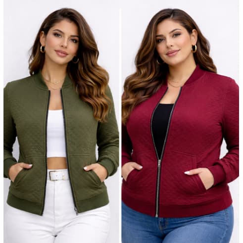 Casaco Bomber Feminino Matelassê Com Zíper Bolso Frio Inverno Moda Casual Tamanhos M G GG G1 G2