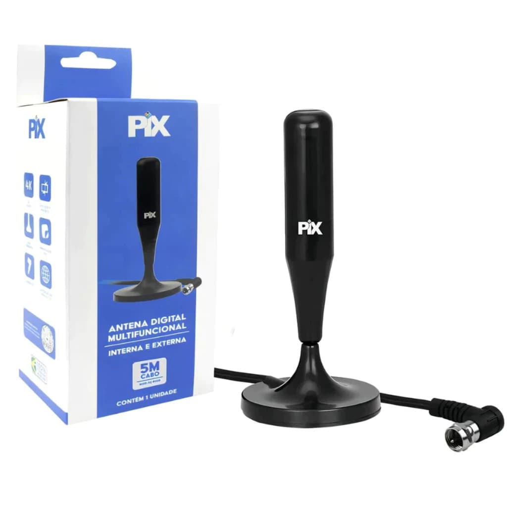 Antena Digital HDTV Full HD Base Imã Cabo 5m Prova d’Água